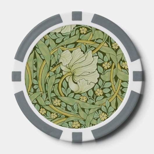William Morris Pimpernel Bloem Blauw Behang Poker Chips (Voorkant)