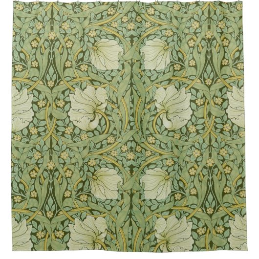 William Morris Pimpernel Bloemen Blauw Behang Douchegordijn (Voorkant)