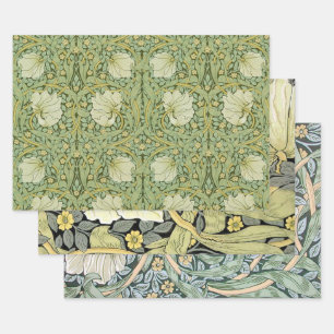 William Morris Pimpernel Bloemen Blauw Behang Inpakpapier Vel