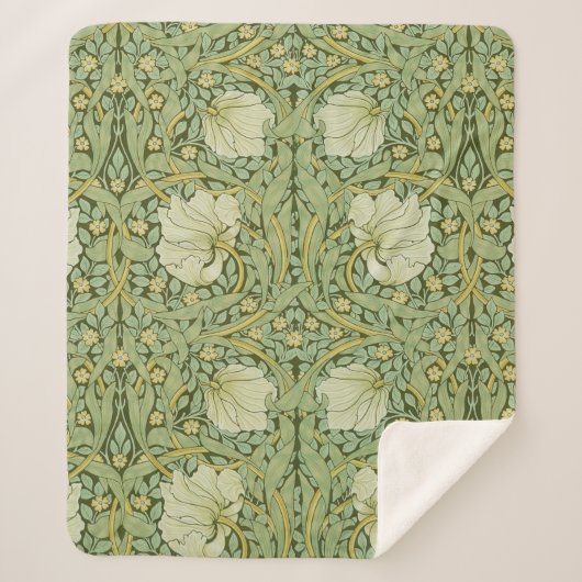William Morris Pimpernel Bloemen Blauw Behang Sherpa Deken (Voorkant)