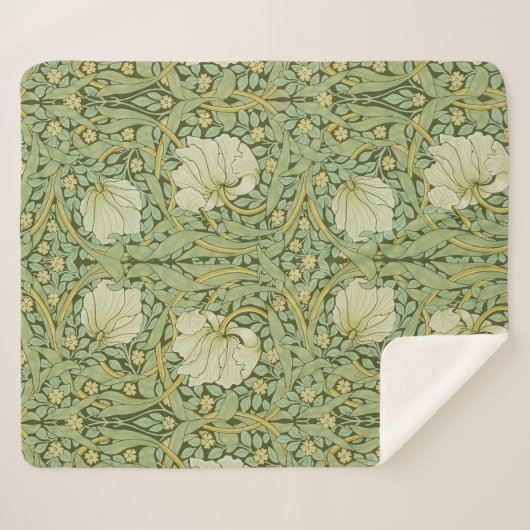 William Morris Pimpernel Bloemen Blauw Behang Sherpa Deken (Voorkant (horizontaal))