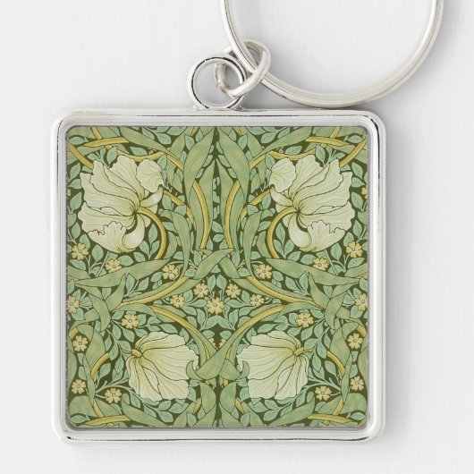 William Morris Pimpernel Bloemen Blauw Behang Sleutelhanger (Voorkant)