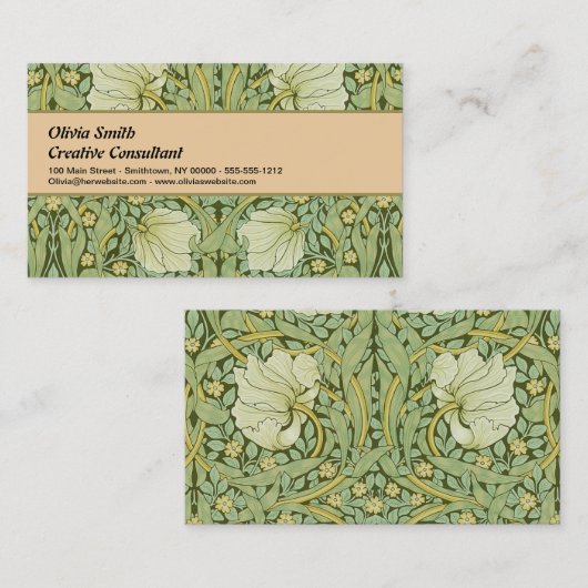 William Morris Pimpernel Bloemen Blauw Behang Visitekaartje (Voorkant / Achterkant)