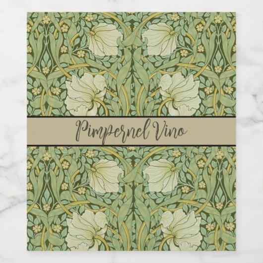 William Morris Pimpernel Bloemen Blauw Behang Wijn Etiket (Enkel label)