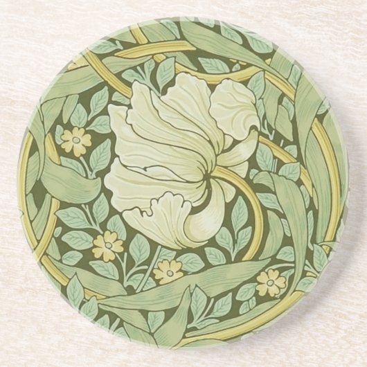 William Morris Pimpernel Bloemen Blauw Behang Zandsteen Onderzetter (Voorkant)