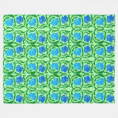 William Morris Pimpernel, Blue & Lime Green Fleece Deken (Voorkant (Horizontaal))