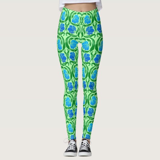 William Morris Pimpernel, Blue & Lime Green Leggings (Voorkant)