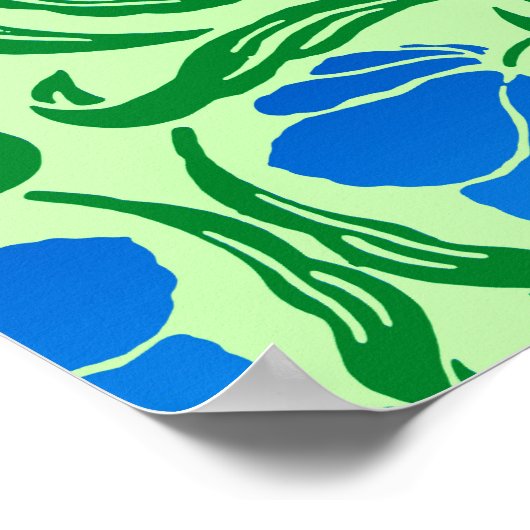 William Morris Pimpernel, Blue & Lime Green Poster (Hoek)