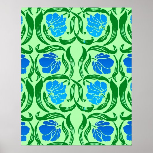 William Morris Pimpernel, Blue & Lime Green Poster (Voorkant)