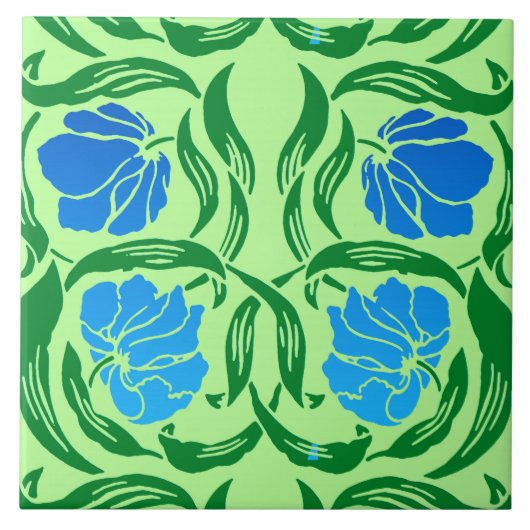 William Morris Pimpernel, Blue & Lime Green Tegeltje (Voorkant)