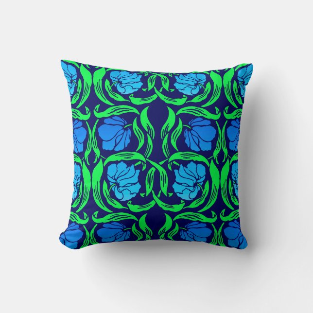 William Morris Pimpernel, Cobalt Blue en Green Kussen (Voorkant)