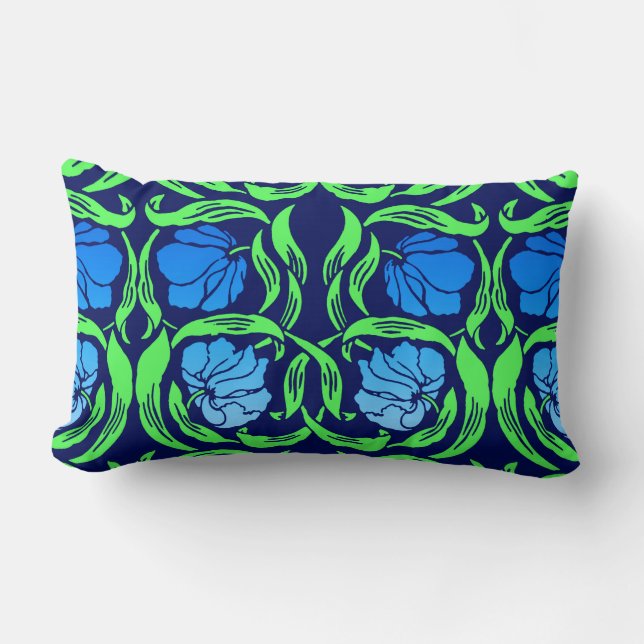 William Morris Pimpernel, Cobalt Blue en Green Kussen (Voorkant)