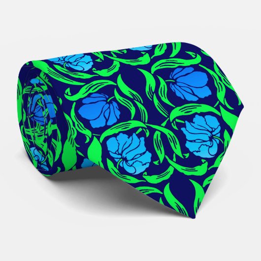 William Morris Pimpernel, Cobalt Blue en Green Stropdas (Opgerold)