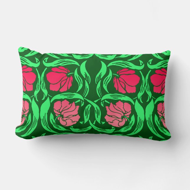 William Morris Pimpernel, Coral Pink en Green Kussen (Voorkant)