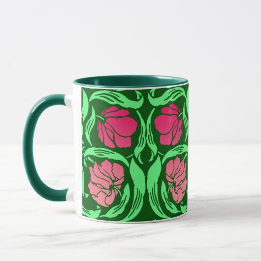 William Morris Pimpernel, Coral Pink en Green Mok (Links)