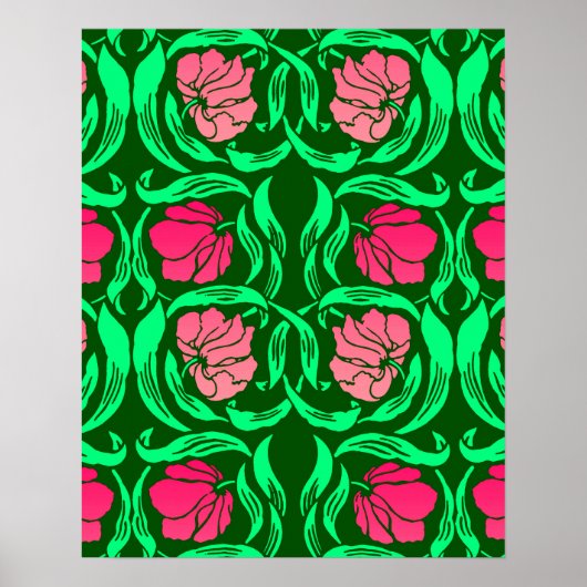 William Morris Pimpernel, Coral Pink en Green Poster (Voorkant)