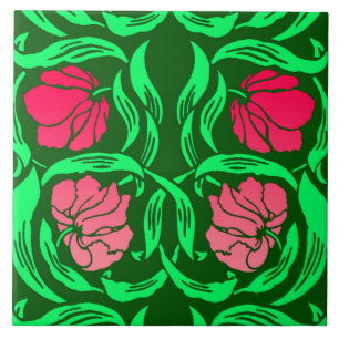 William Morris Pimpernel, Coral Pink en Green Tegeltje
