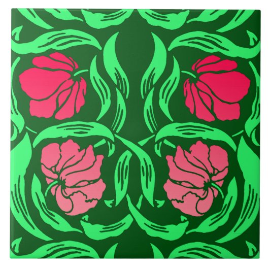 William Morris Pimpernel, Coral Pink en Green Tegeltje (Voorkant)