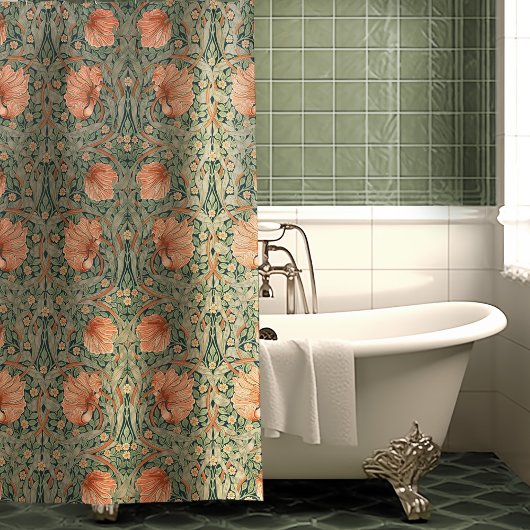 William Morris Pimpernel Dusty Roos & Sage Green Douchegordijn