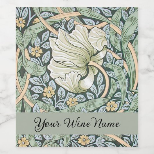 William Morris Pimpernel Floral Wallpaper Wijn Etiket (Enkel label)