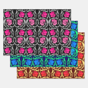 William Morris Pimpernel, Fuchsia, Blue, Brown Inpakpapier Vel