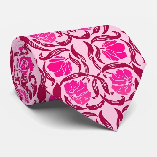 William Morris Pimpernel, Fuchsia & Light Pink Stropdas (Opgerold)