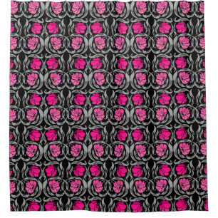 William Morris Pimpernel, Fuchsia Pink en Black Douchegordijn