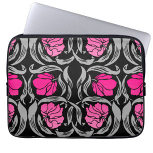 William Morris Pimpernel, Fuchsia Pink en Black Laptop Sleeve