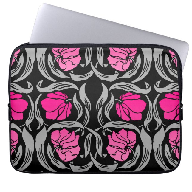 William Morris Pimpernel, Fuchsia Pink en Black Laptop Sleeve (Voorkant)