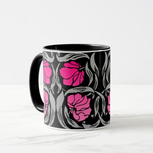 William Morris Pimpernel, Fuchsia Pink en Black Mok (Voorkant links)