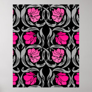 William Morris Pimpernel, Fuchsia Pink en Black Poster