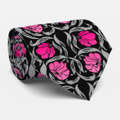 William Morris Pimpernel, Fuchsia Pink en Black Stropdas (Opgerold)