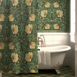 William Morris Pimpernel Green Art Nouveau Floral Douchegordijn