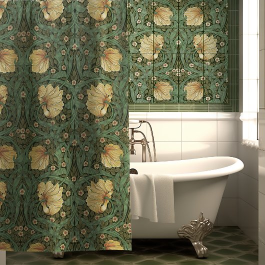 William Morris Pimpernel Green Art Nouveau Floral Douchegordijn