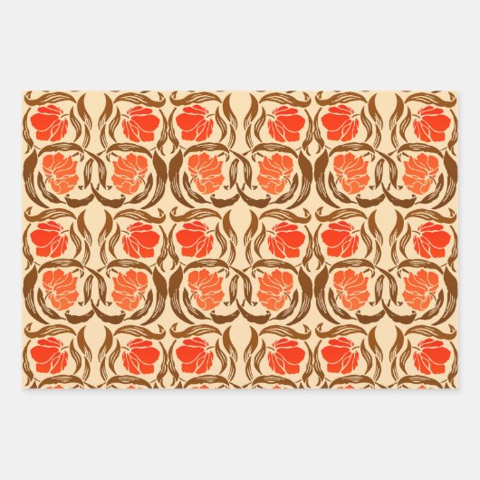 William Morris Pimpernel, Grey & Red, Roze, Oranje Inpakpapier Vel (Voorkant 3)