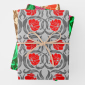 William Morris Pimpernel, Grey & Red, Roze, Oranje Inpakpapier Vel (In situ)