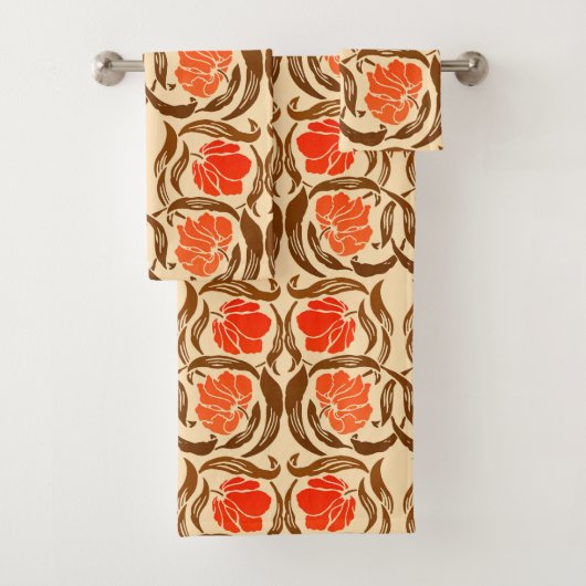 William Morris Pimpernel, Mandarin Oranje & Brown Bad Handdoek (Insitu)