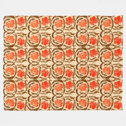 William Morris Pimpernel, Mandarin Oranje & Brown Fleece Deken (Voorkant (Horizontaal))