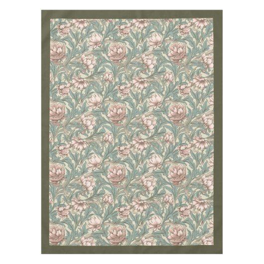 William Morris Pimpernel pastel groen bord roze Tafelkleed (Voorkant)