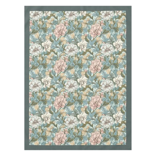 William Morris Pimpernel pastel groen ivoor roze Tafelkleed (Voorkant)