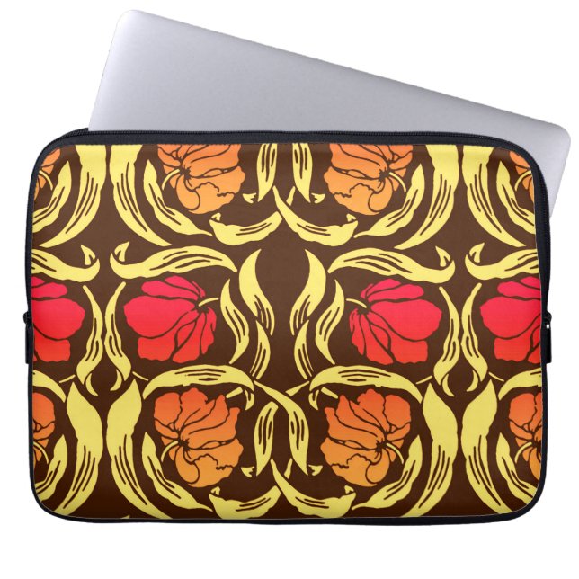 William Morris Pimpernel, Rust Oranje en Brown Laptop Sleeve (Voorkant)