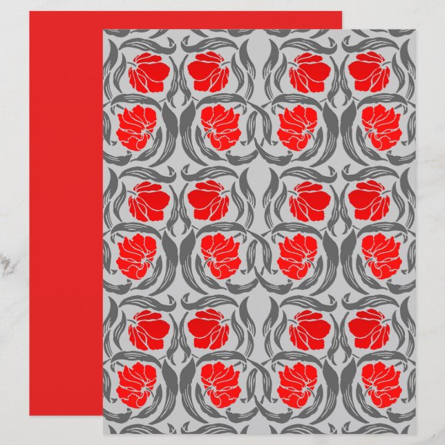 William Morris Pimpernel, Silver Grey en Red (Voorkant / Achterkant)