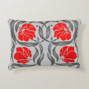 William Morris Pimpernel, Silver Grey en Red Accent Kussen