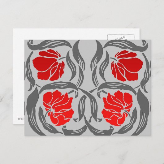 William Morris Pimpernel, Silver Grey en Red Briefkaart (Voorkant / Achterkant)