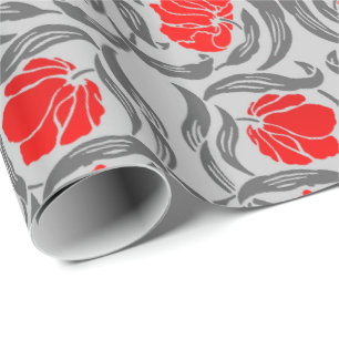 William Morris Pimpernel, Silver Grey en Red Cadeaupapier