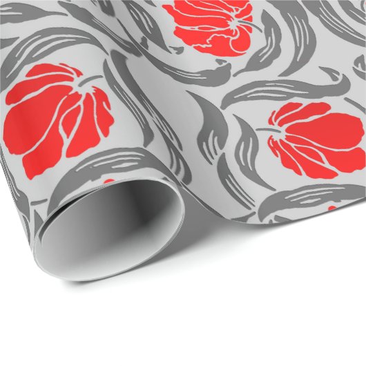 William Morris Pimpernel, Silver Grey en Red Cadeaupapier (Rol Hoek)