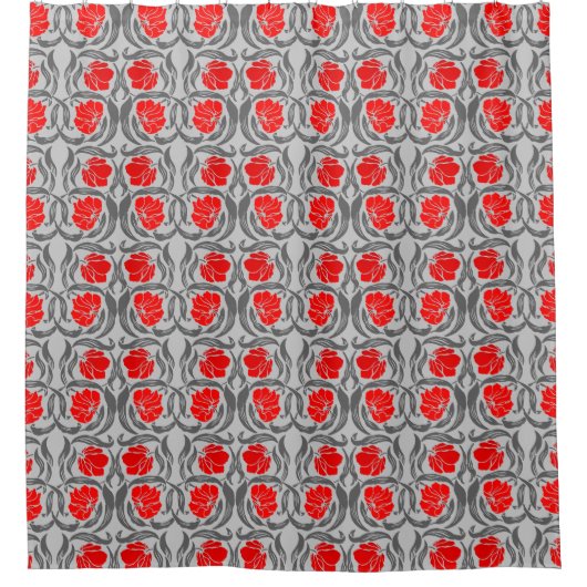 William Morris Pimpernel, Silver Grey en Red Douchegordijn (Voorkant)