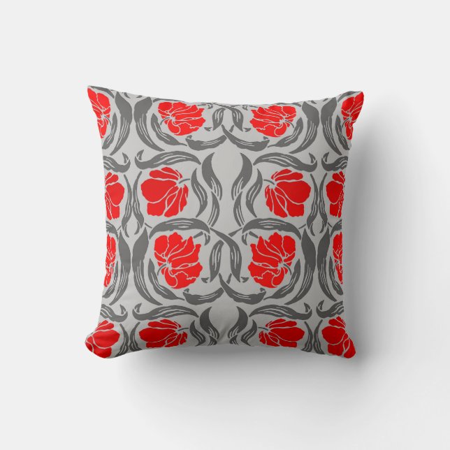 William Morris Pimpernel, Silver Grey en Red Kussen (Voorkant)