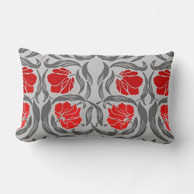 William Morris Pimpernel, Silver Grey en Red Kussen (Voorkant)