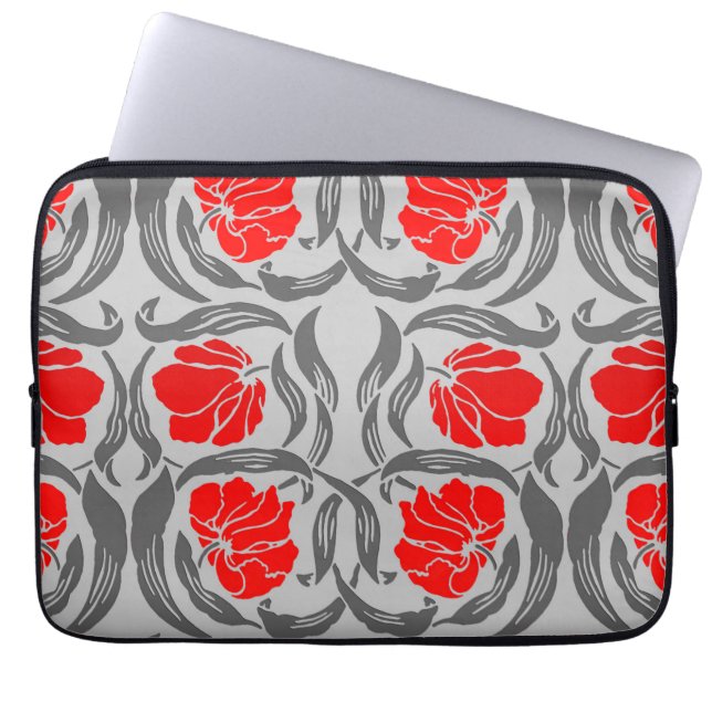 William Morris Pimpernel, Silver Grey en Red Laptop Sleeve (Voorkant)
